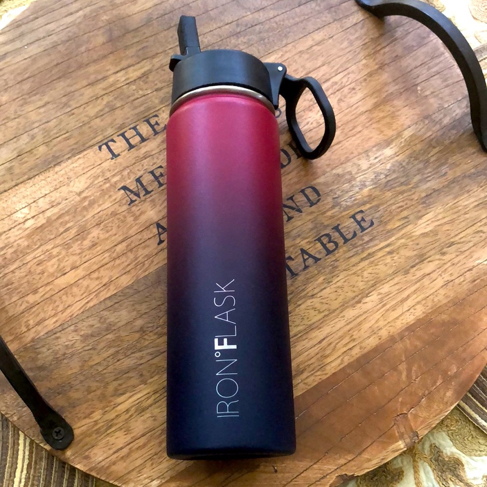 Iron Flask Wide Mouth Water Bottle With Straw Lid Dark Rainbow 22 oz